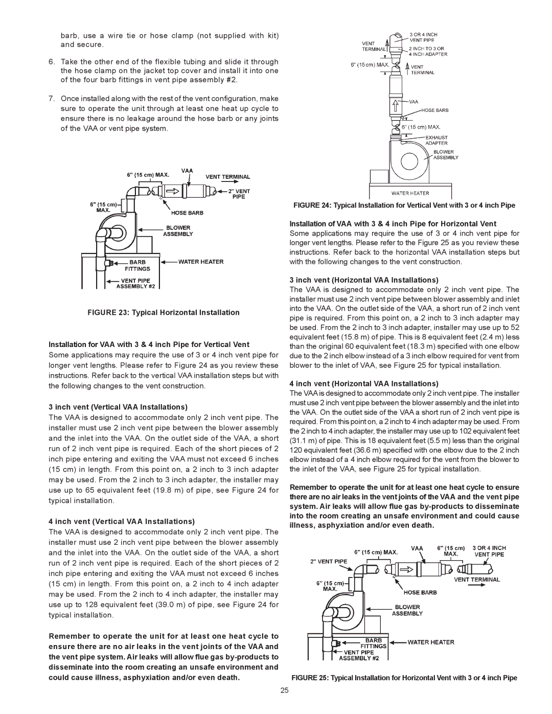 Reliance Water Heaters 317686-000, 6 50YTVIT SERIES 100 instruction manual Inch vent Vertical VAA Installations 