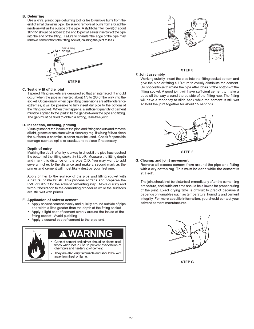 Reliance Water Heaters 317686-000, 6 50YTVIT SERIES 100 instruction manual Step B, Step E, Step F, Step G 