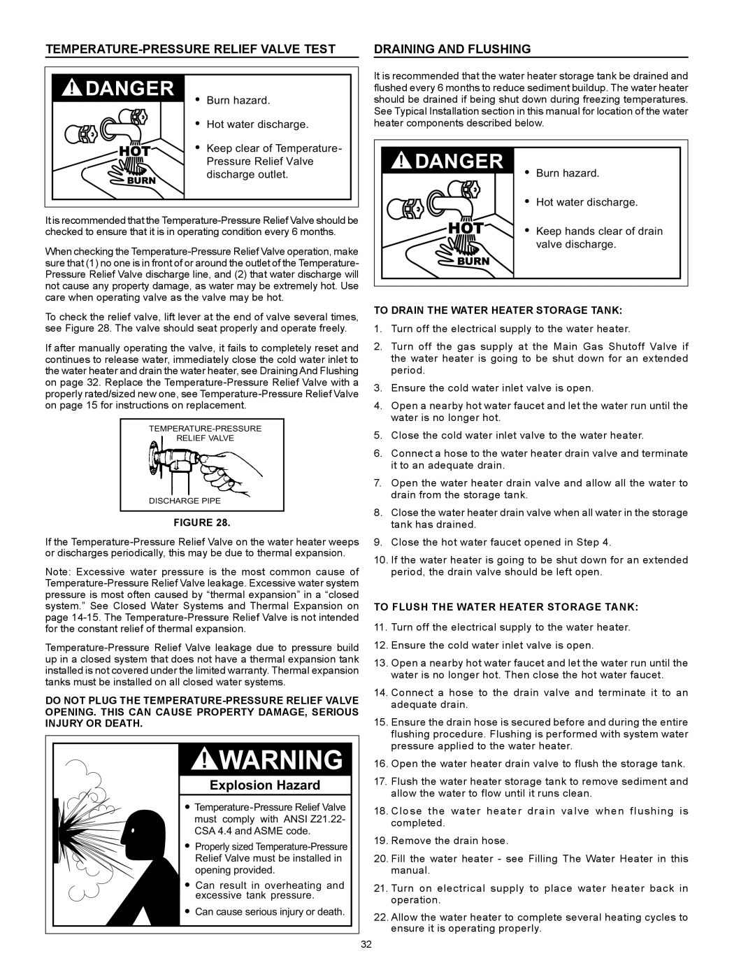 Reliance Water Heaters 6 50YTVIT SERIES 100, 317686-000 Temperature-Pressure Relief Valve Test, Draining and Flushing 