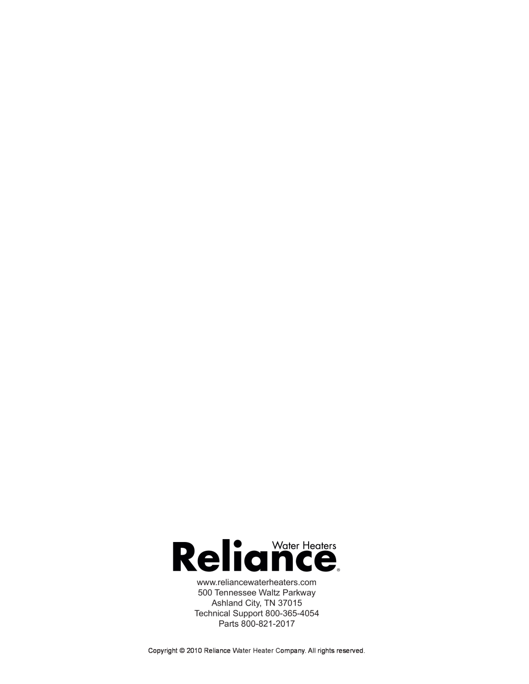 Reliance Water Heaters 6 50YTVIT SERIES 100, 317686-000 instruction manual 