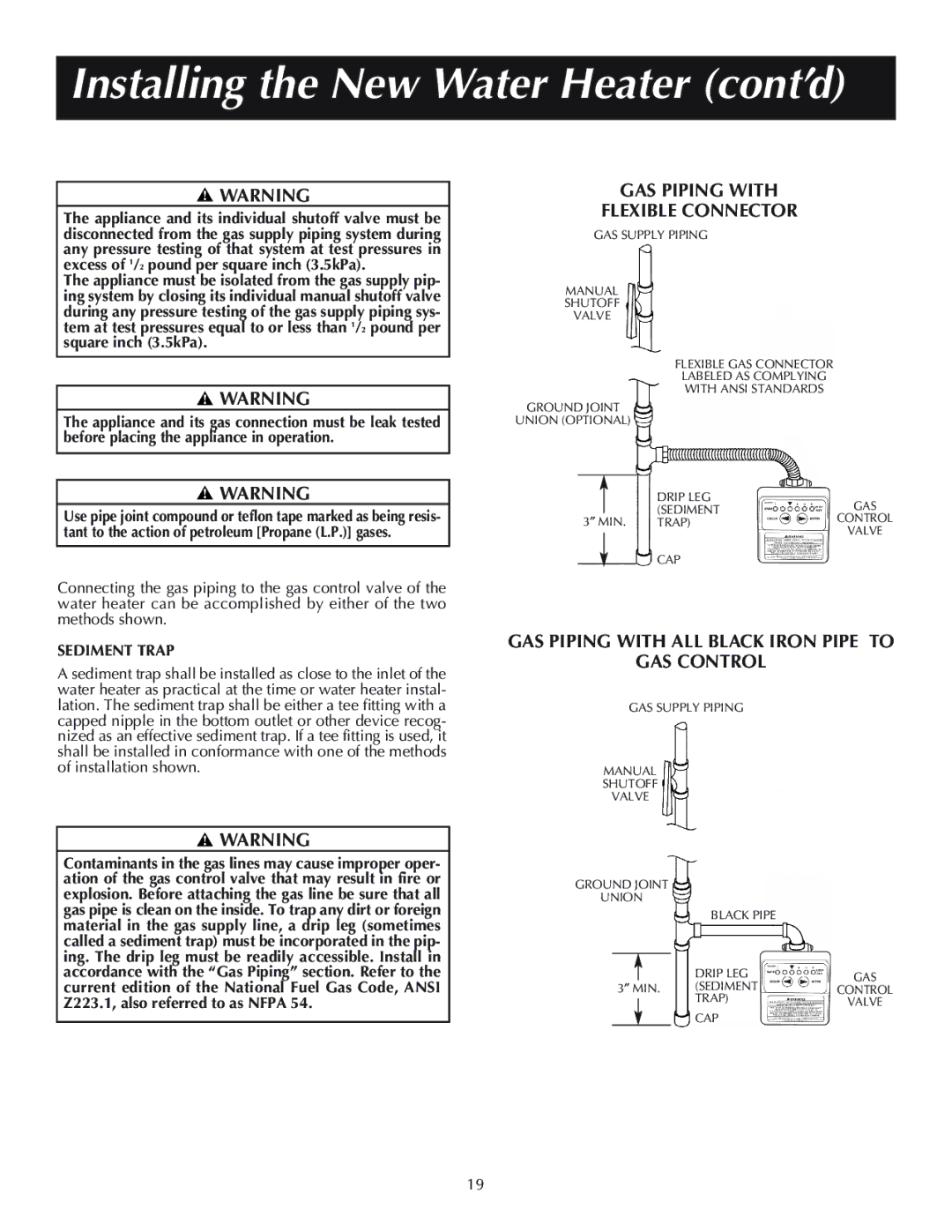 Reliance Water Heaters 11-03, 606 GAS Piping with Flexible Connector, GAS Piping with ALL Black Iron Pipe to GAS Control 