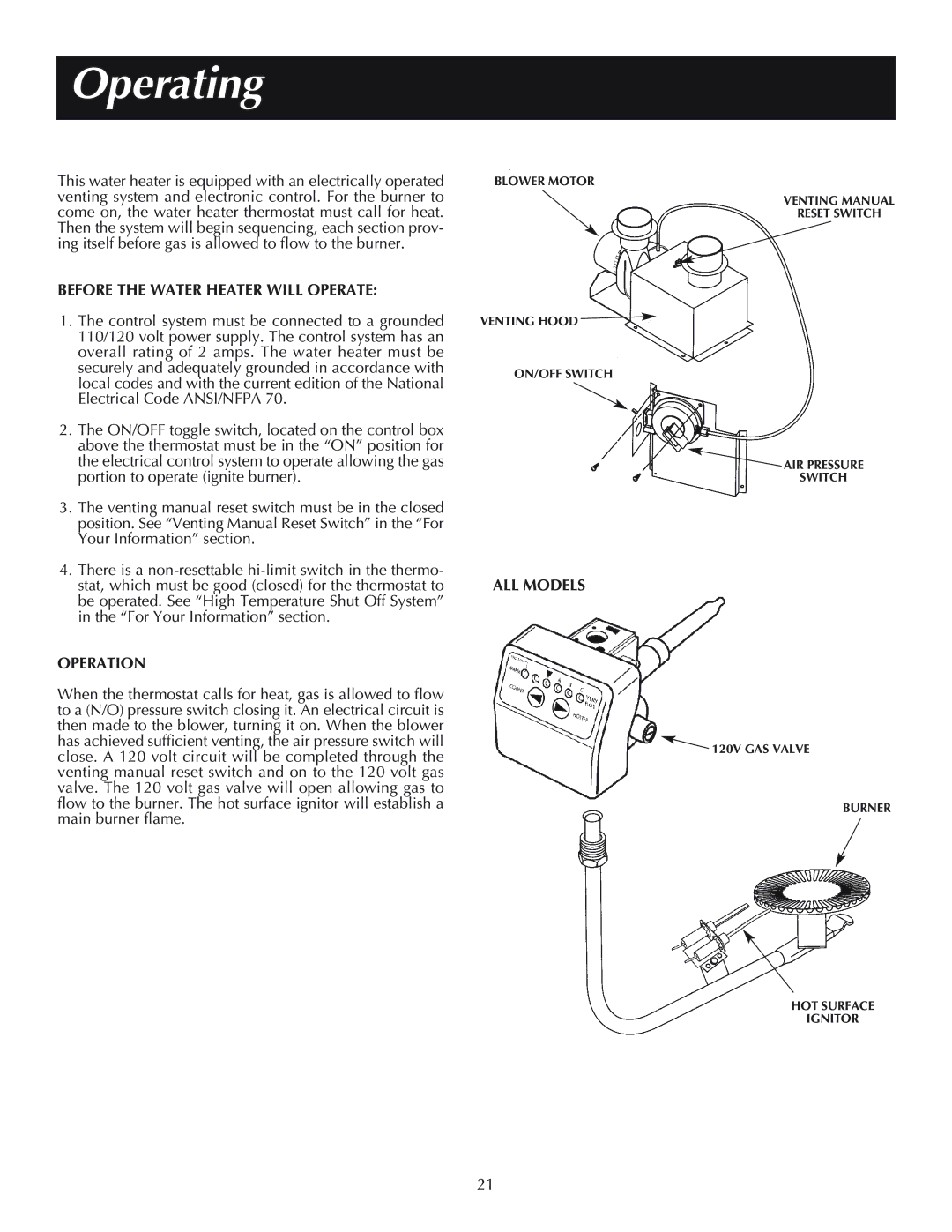 Reliance Water Heaters 606, 11-03, 184333-001 Operating, Before the Water Heater will Operate, Operation, ALL Models 