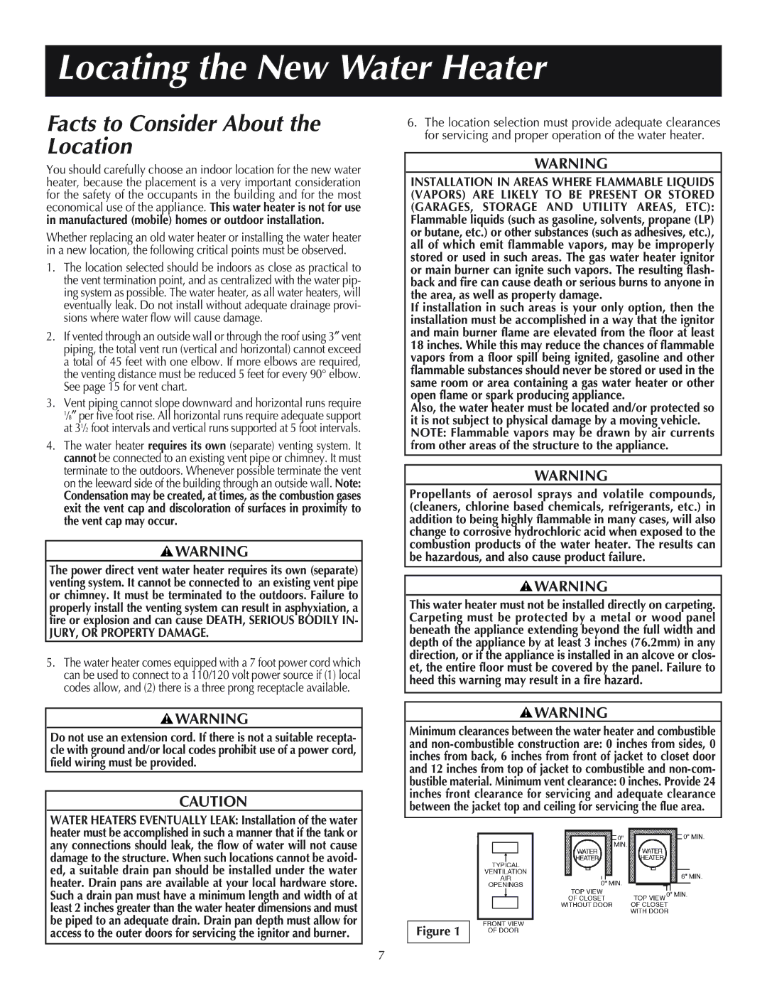 Reliance Water Heaters 11-03, 606, 184333-001 Locating the New Water Heater, Facts to Consider About the Location 