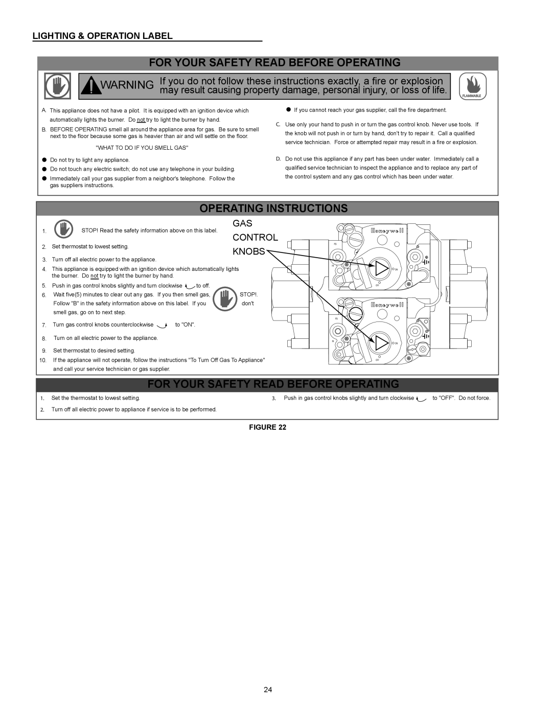 Reliance Water Heaters D85500NE, D85500PE For Your Safety Read Before Operating, Lighting & Operation Label 