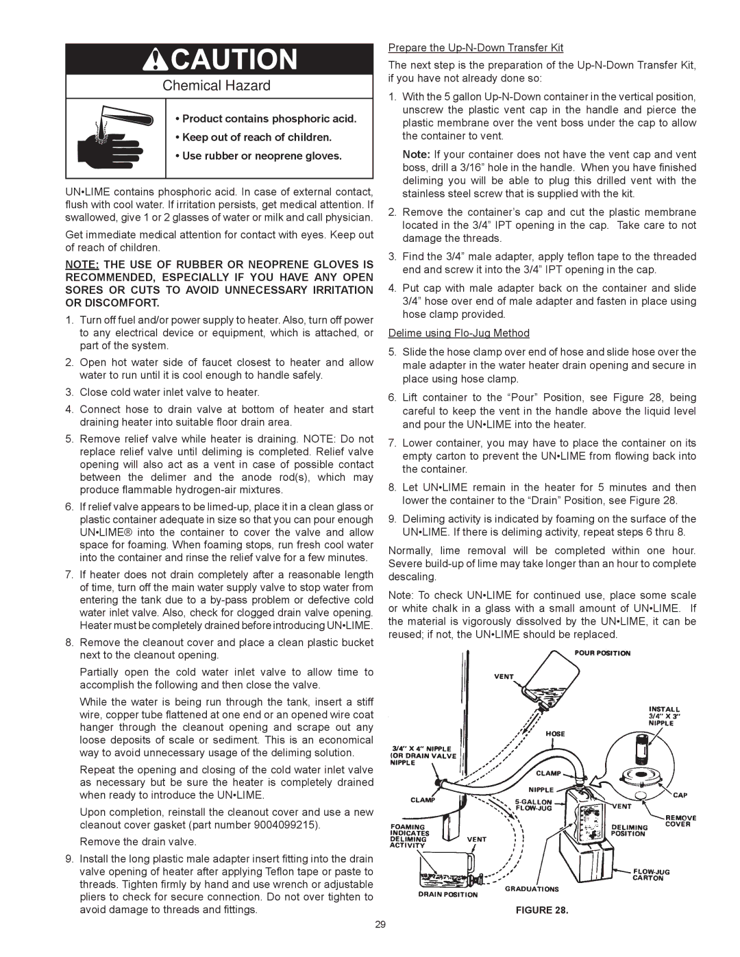 Reliance Water Heaters D85500PE, D85500NE instruction manual Chemical Hazard 