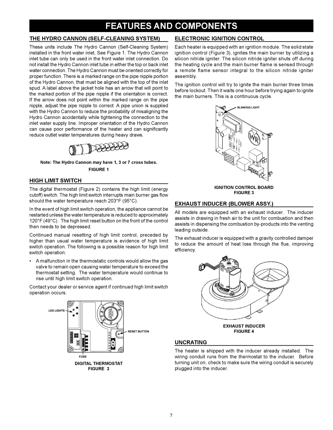 Reliance Water Heaters D85500PE, D85500NE instruction manual Features and components 