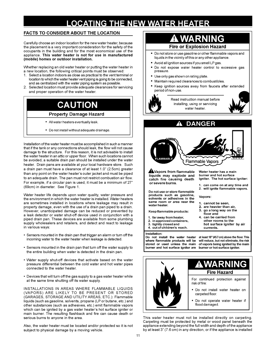 Reliance Water Heaters 317775-000, HE50 76N Series 100 Locating the NEW Water Heater, Facts to Consider About the Location 