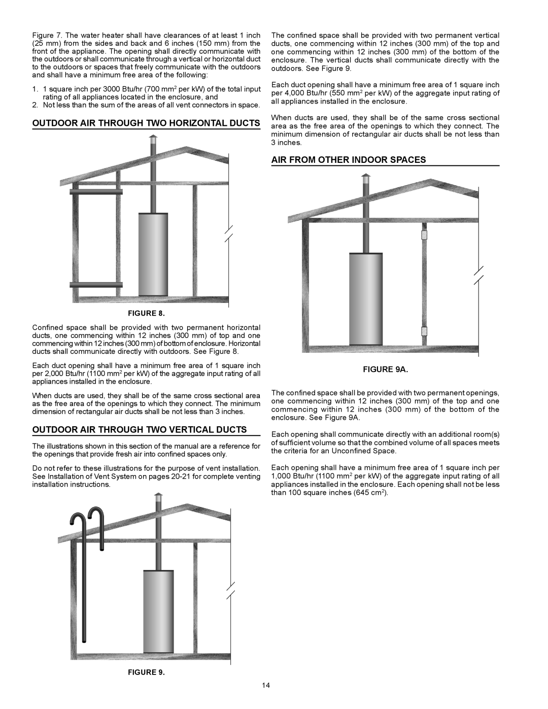 Reliance Water Heaters HE50 76N Series 100 Outdoor AIR Through TWO Horizontal Ducts, AIR from Other Indoor Spaces 