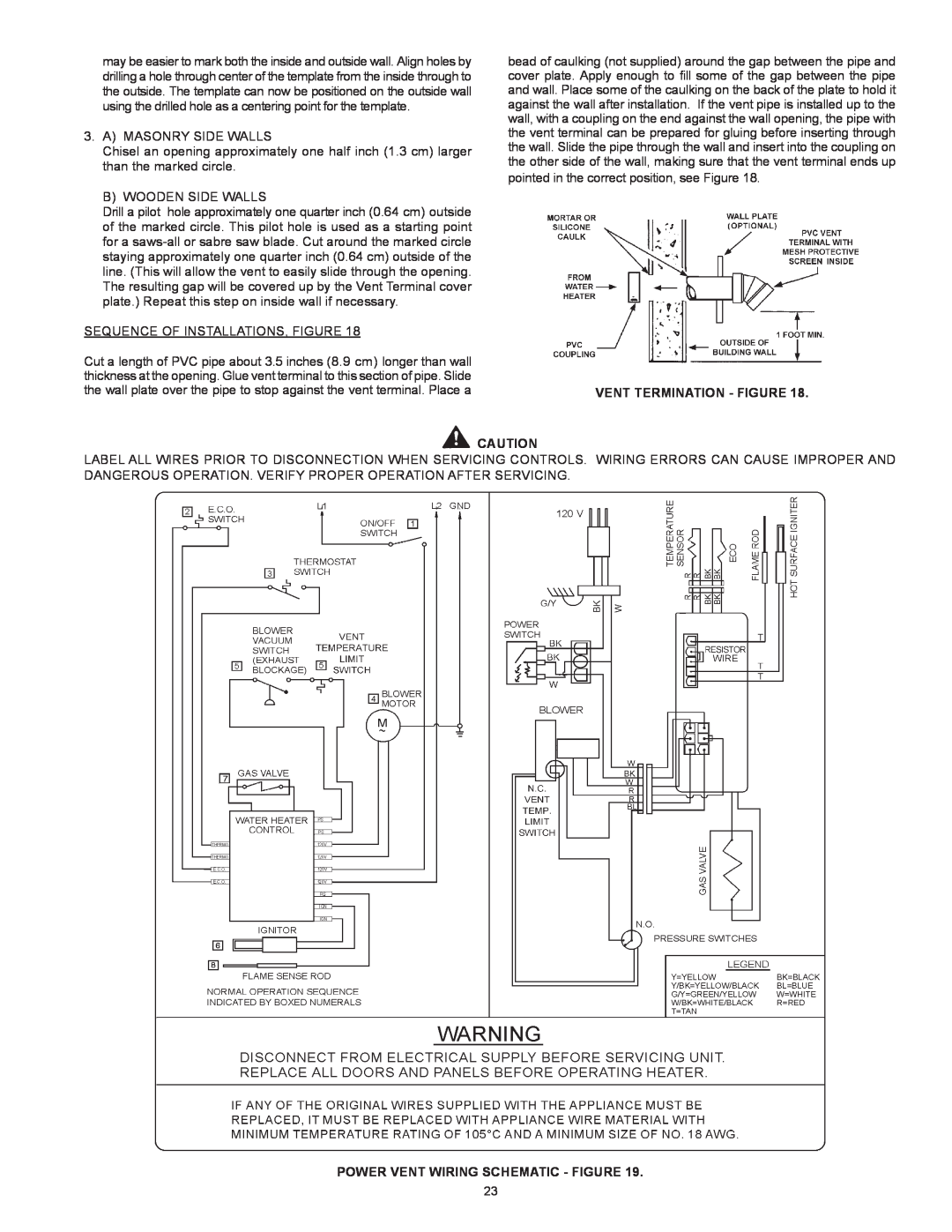 Reliance Water Heaters 317775-000, HE50 76N Series 100 Vent Termination - Figure, Power Vent Wiring Schematic - Figure 