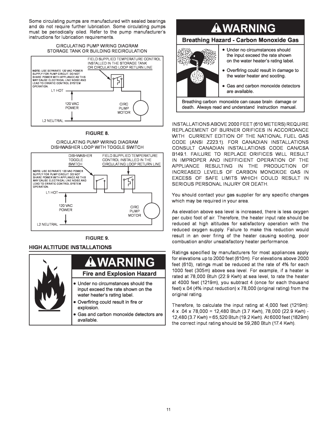 Reliance Water Heaters N71120NE, N85390NE Breathing Hazard - Carbon Monoxide Gas, Fire and Explosion Hazard, Figure 