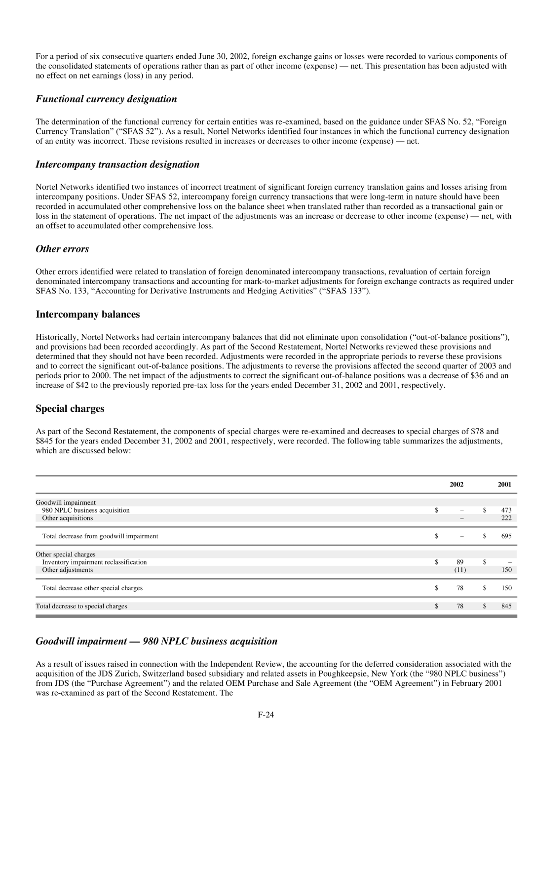 Reliant FORM 10-K manual Functional currency designation, Intercompany transaction designation, Other errors 