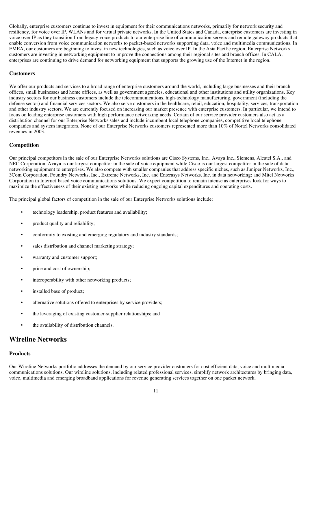 Reliant FORM 10-K manual Wireline Networks, Customers 