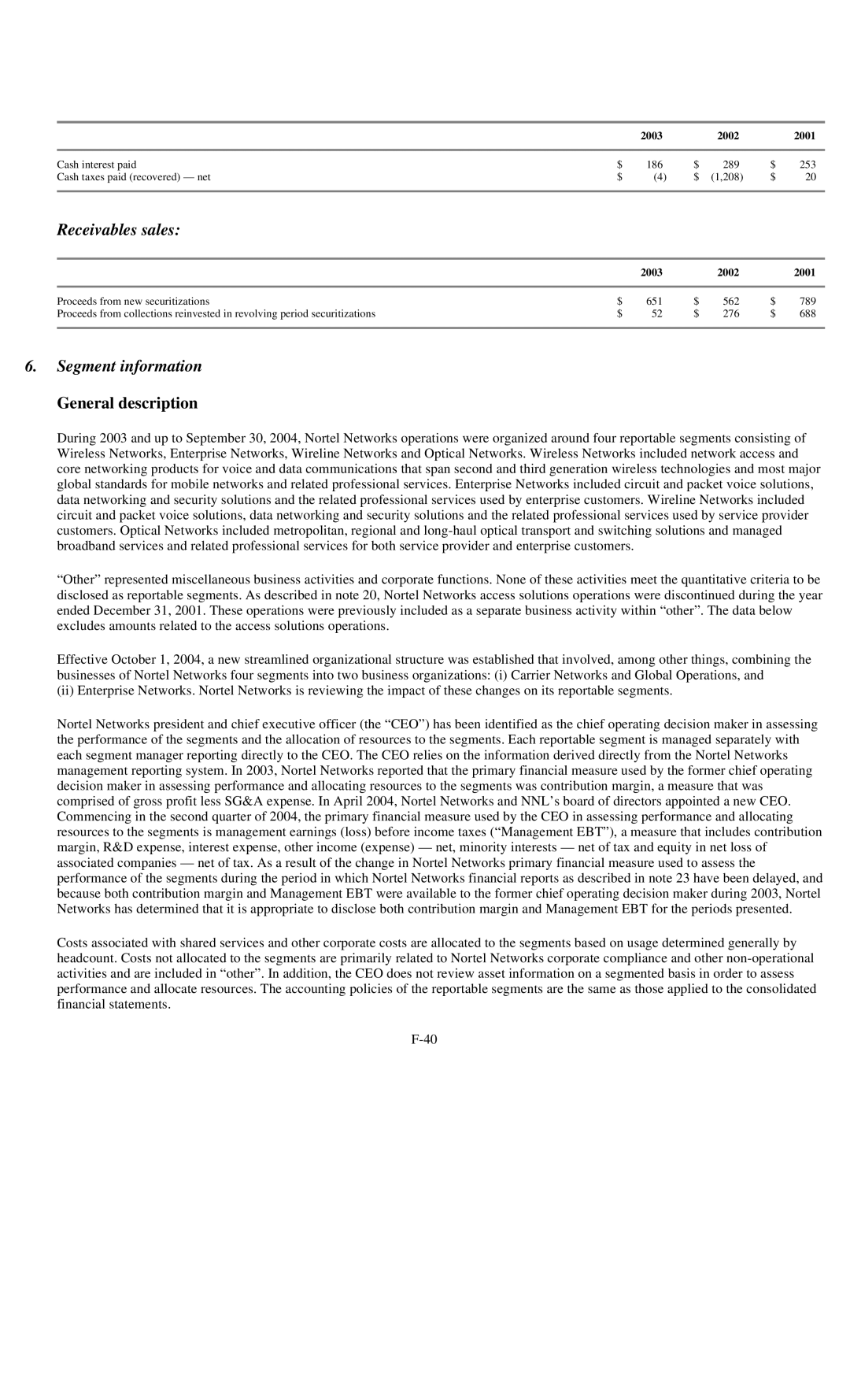 Reliant FORM 10-K manual Receivables sales, Segment information General description 