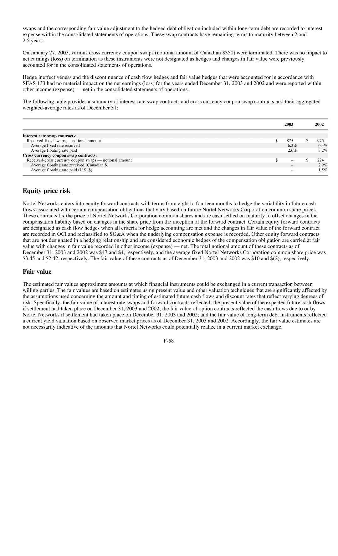 Reliant FORM 10-K manual Equity price risk, Fair value, 2003 2002 Interest rate swap contracts 