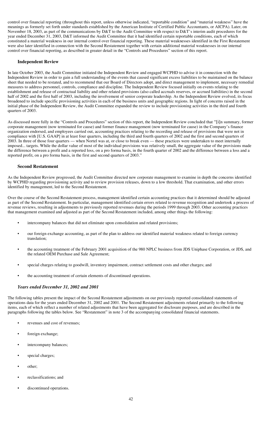 Reliant FORM 10-K manual Independent Review, Second Restatement, Years ended December 31, 2002 