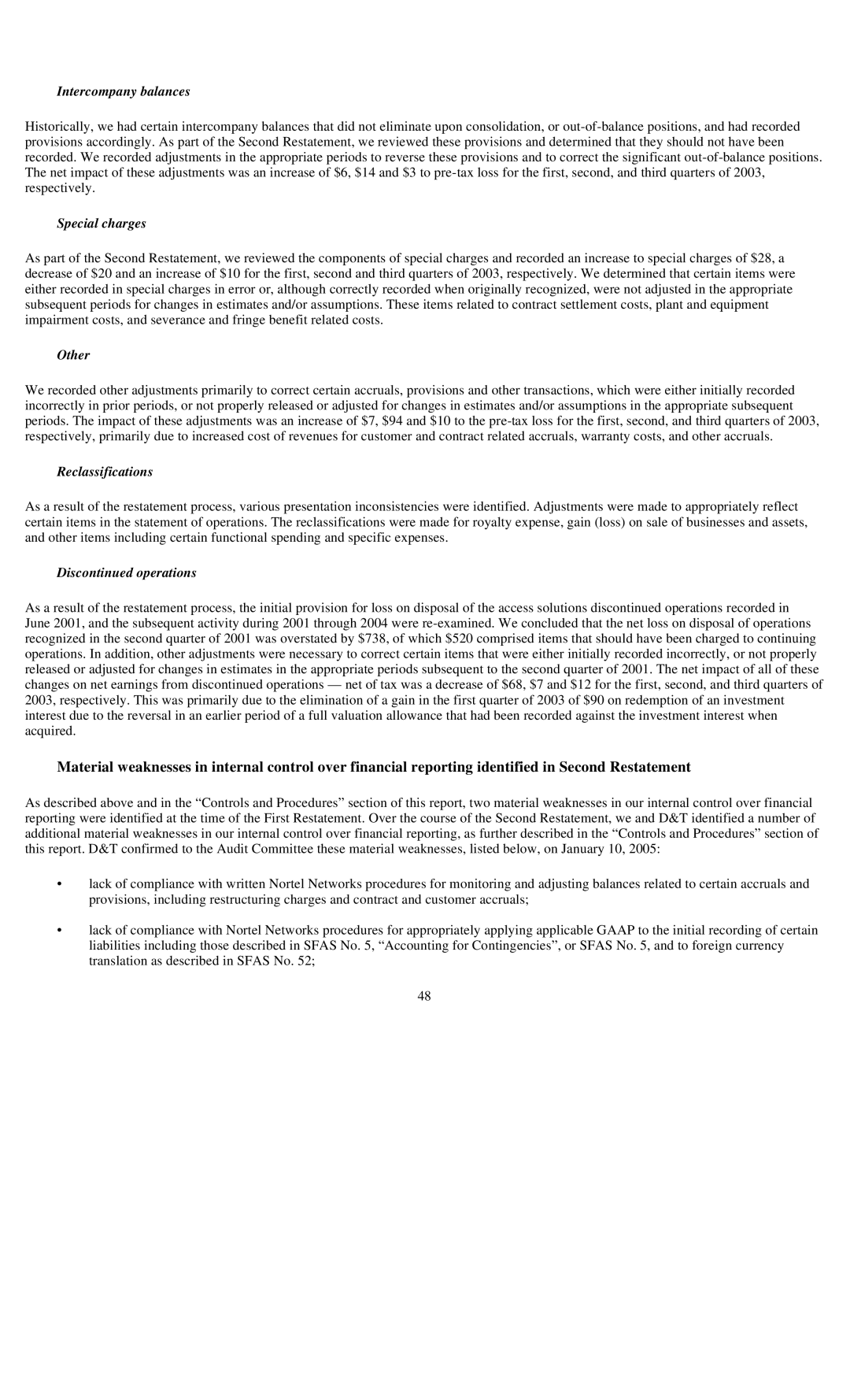 Reliant FORM 10-K manual Intercompany balances 