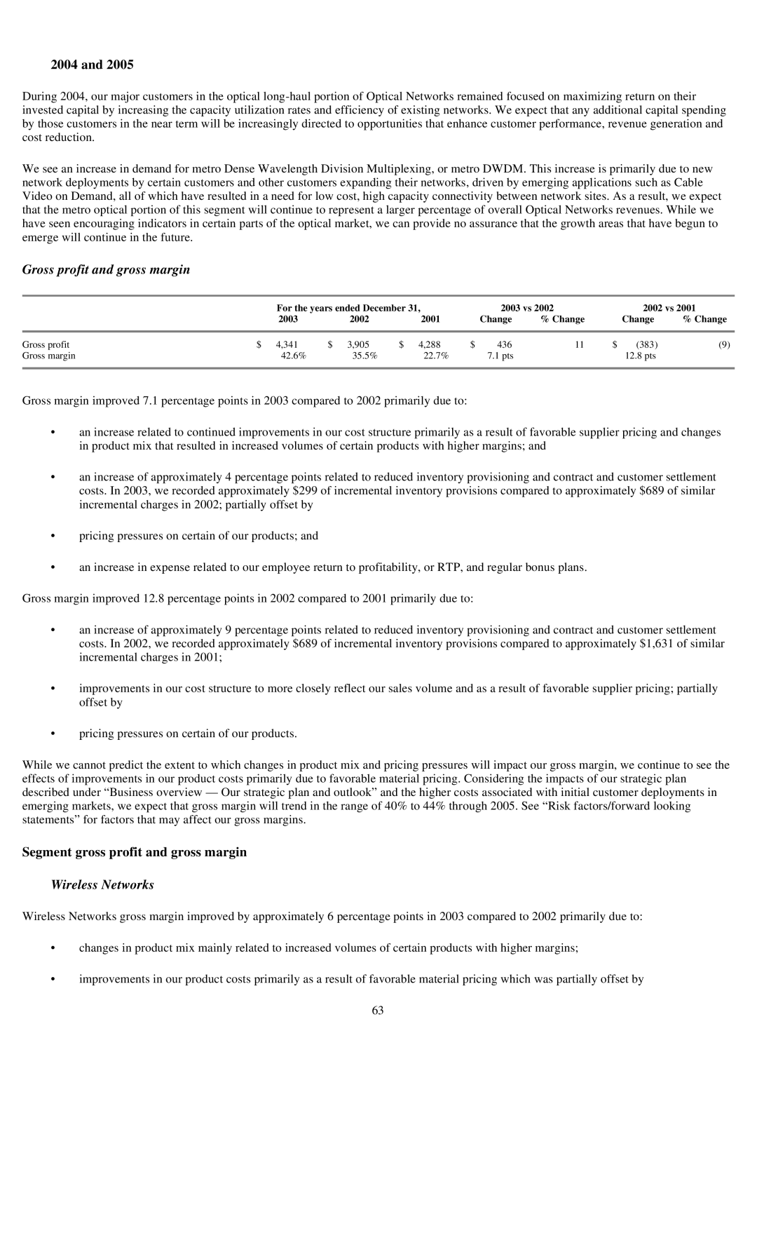 Reliant FORM 10-K manual Gross profit and gross margin, Segment gross profit and gross margin, Wireless Networks 