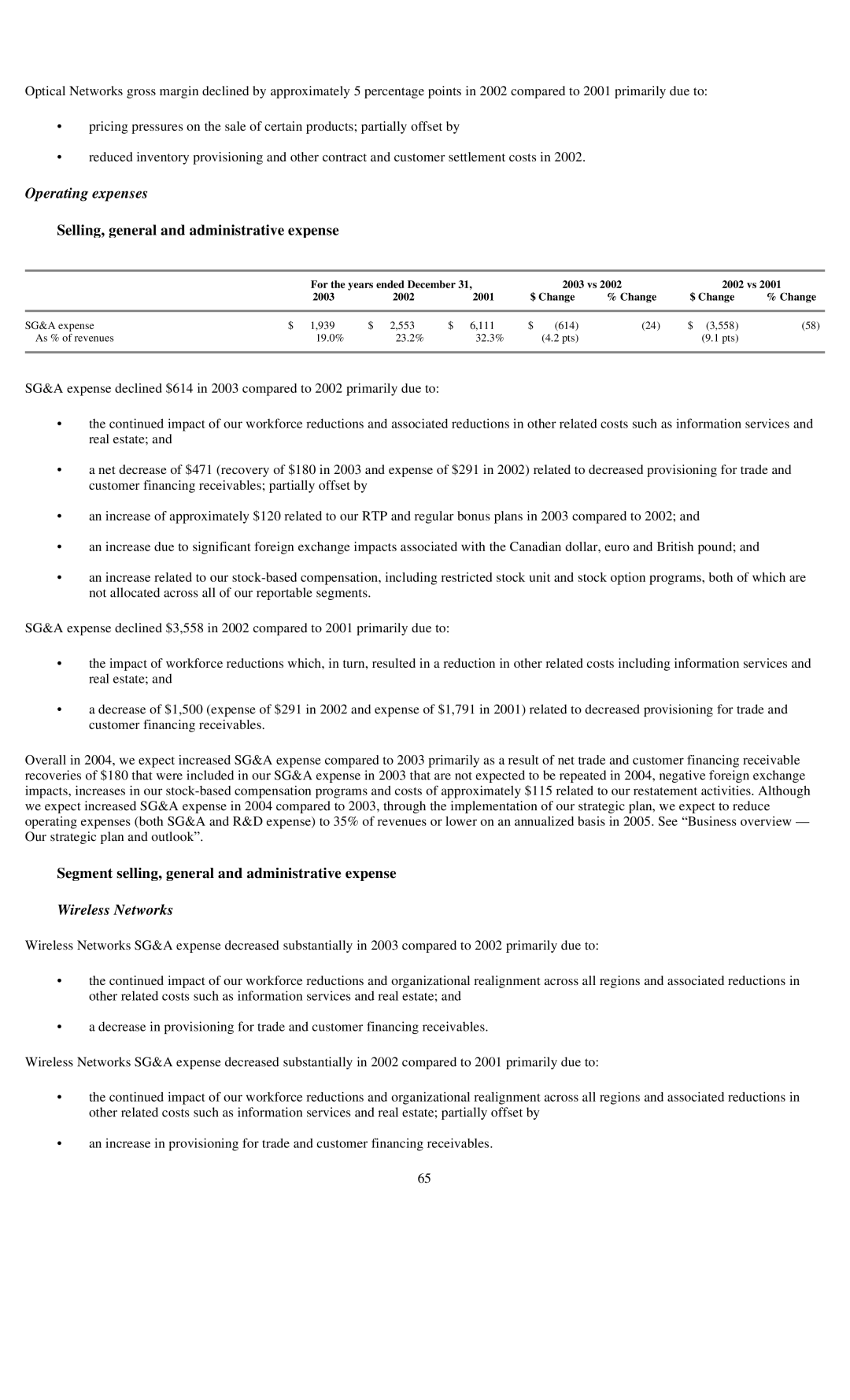 Reliant FORM 10-K manual Operating expenses, Selling, general and administrative expense 