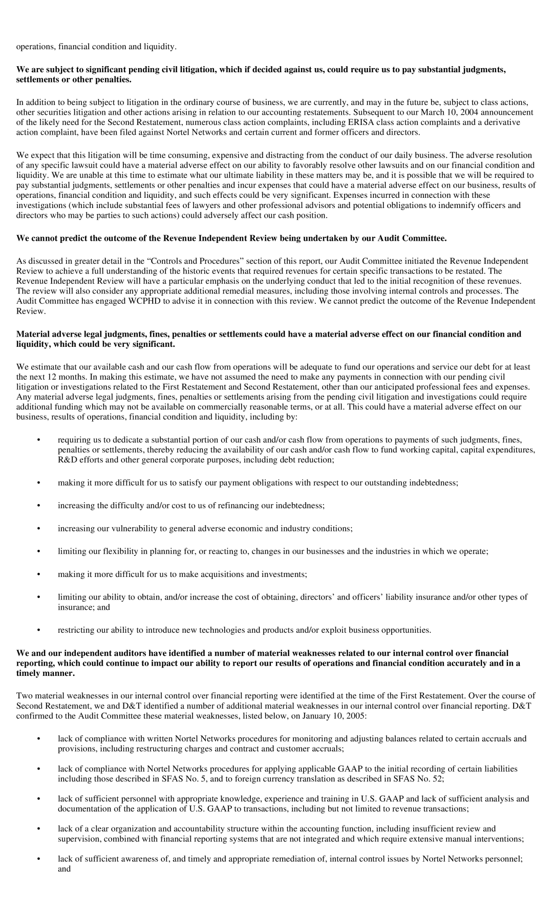 Reliant FORM 10-K manual Operations, financial condition and liquidity 