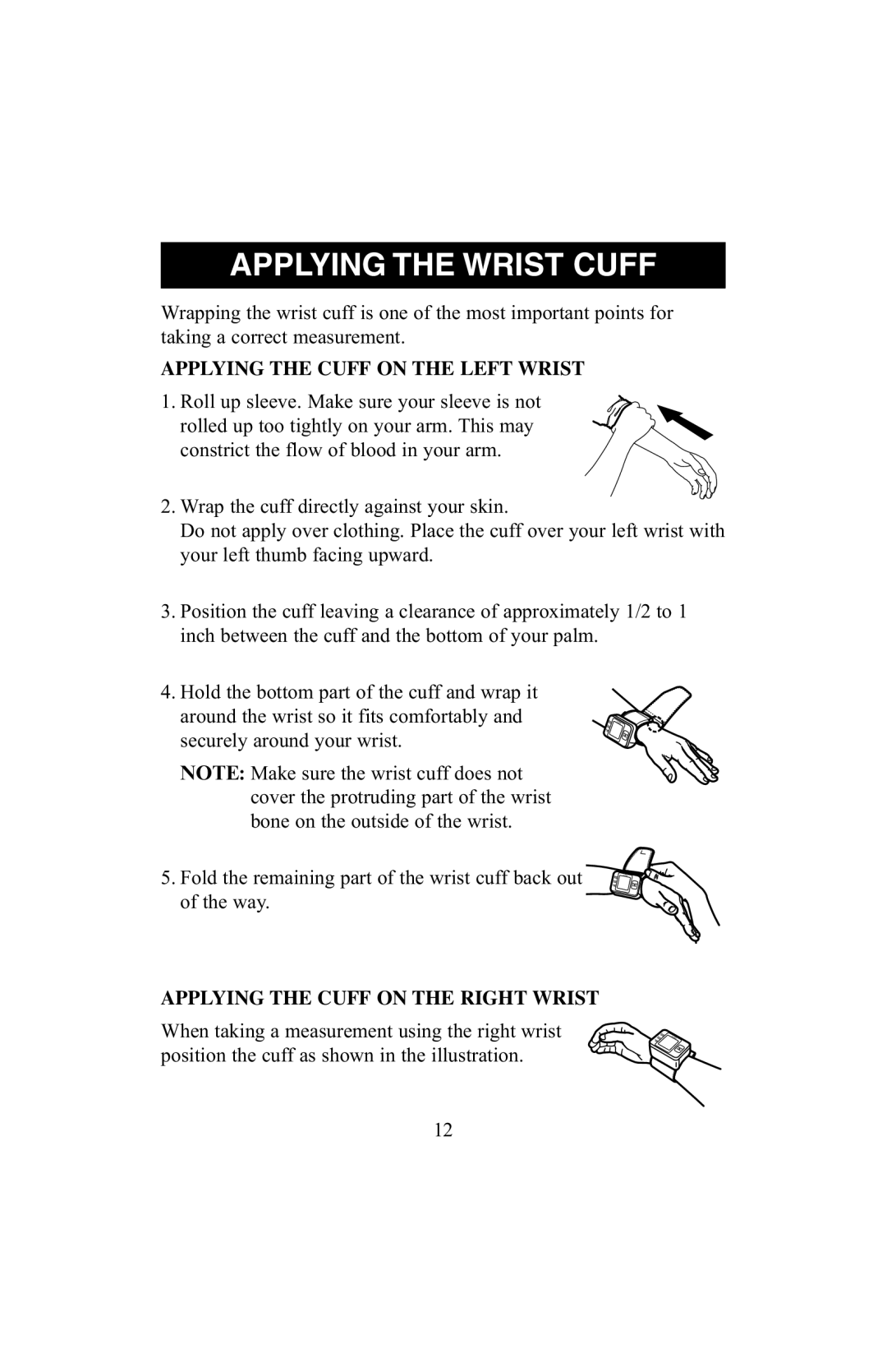 ReliOn 6021REL instruction manual Applying the Wrist Cuff, Applying the Cuff on the Left Wrist 