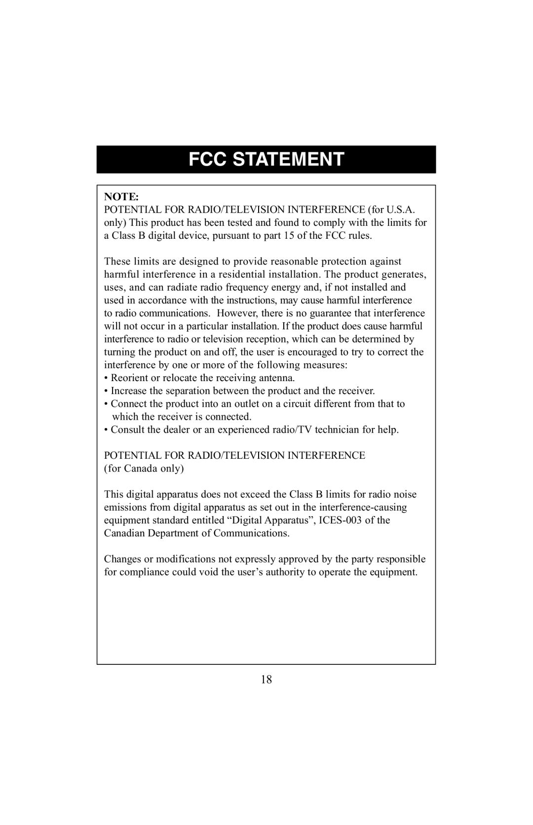 ReliOn 6021REL instruction manual FCC Statement 