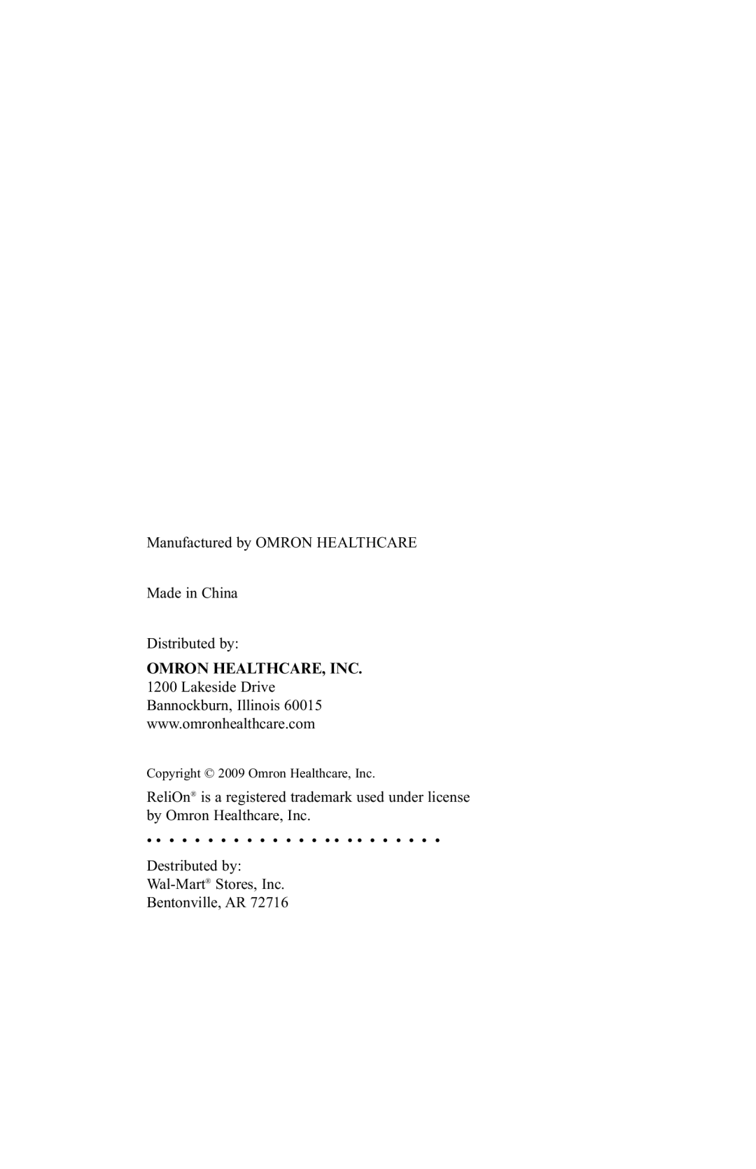 ReliOn 6021REL instruction manual Omron HEALTHCARE, INC 