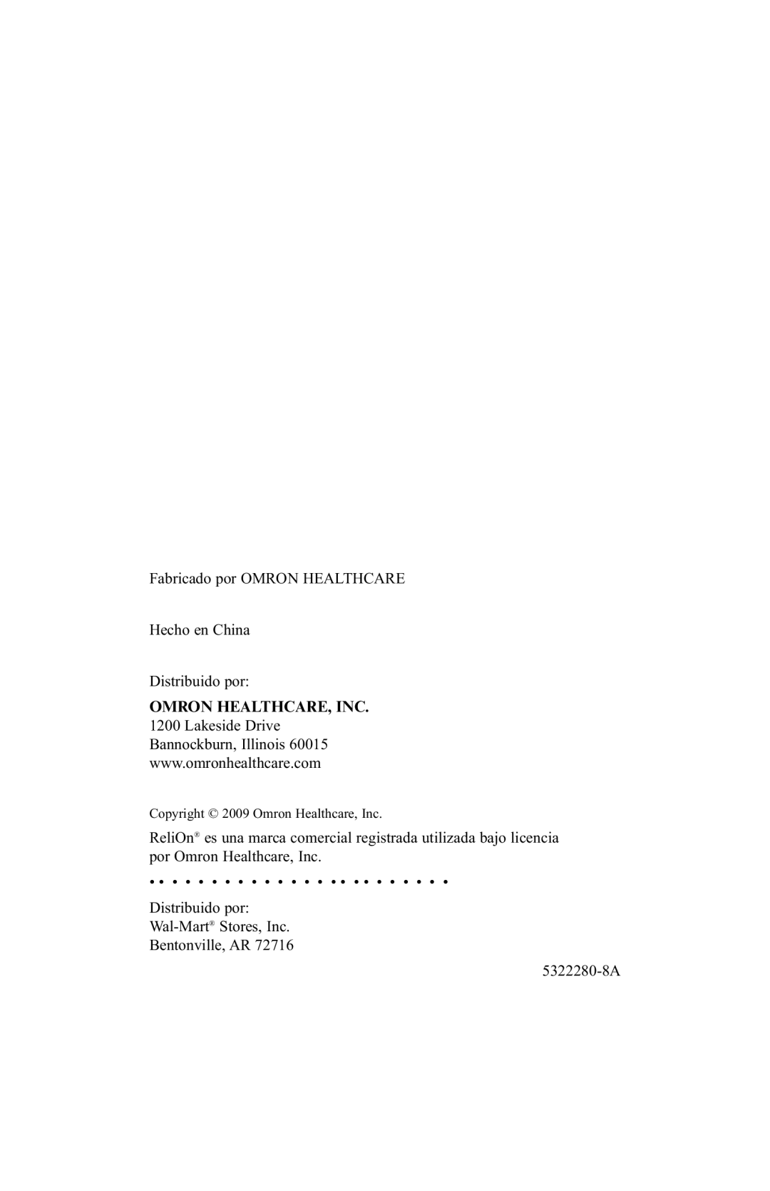 ReliOn 6021REL instruction manual Omron HEALTHCARE, INC 