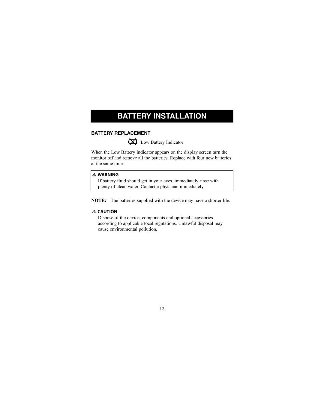 ReliOn 7100REL instruction manual Battery Replacement 