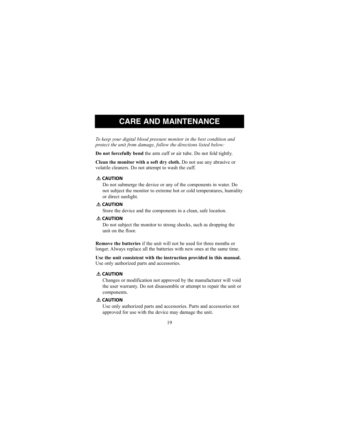 ReliOn 7100REL instruction manual Care and Maintenance 