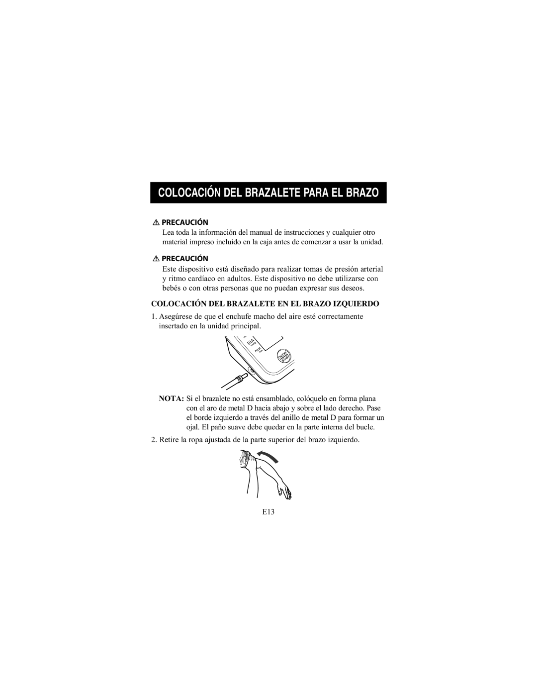 ReliOn 7100REL instruction manual Colocación DEL Brazalete Para EL Brazo 