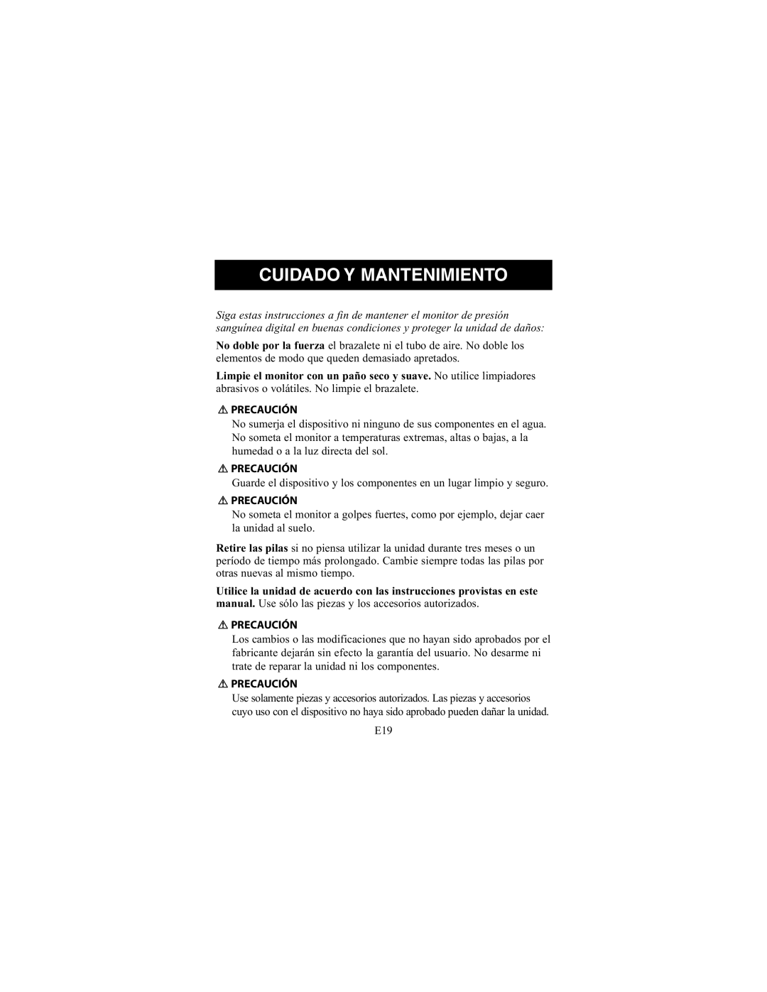 ReliOn 7100REL instruction manual Cuidado Y Mantenimiento 