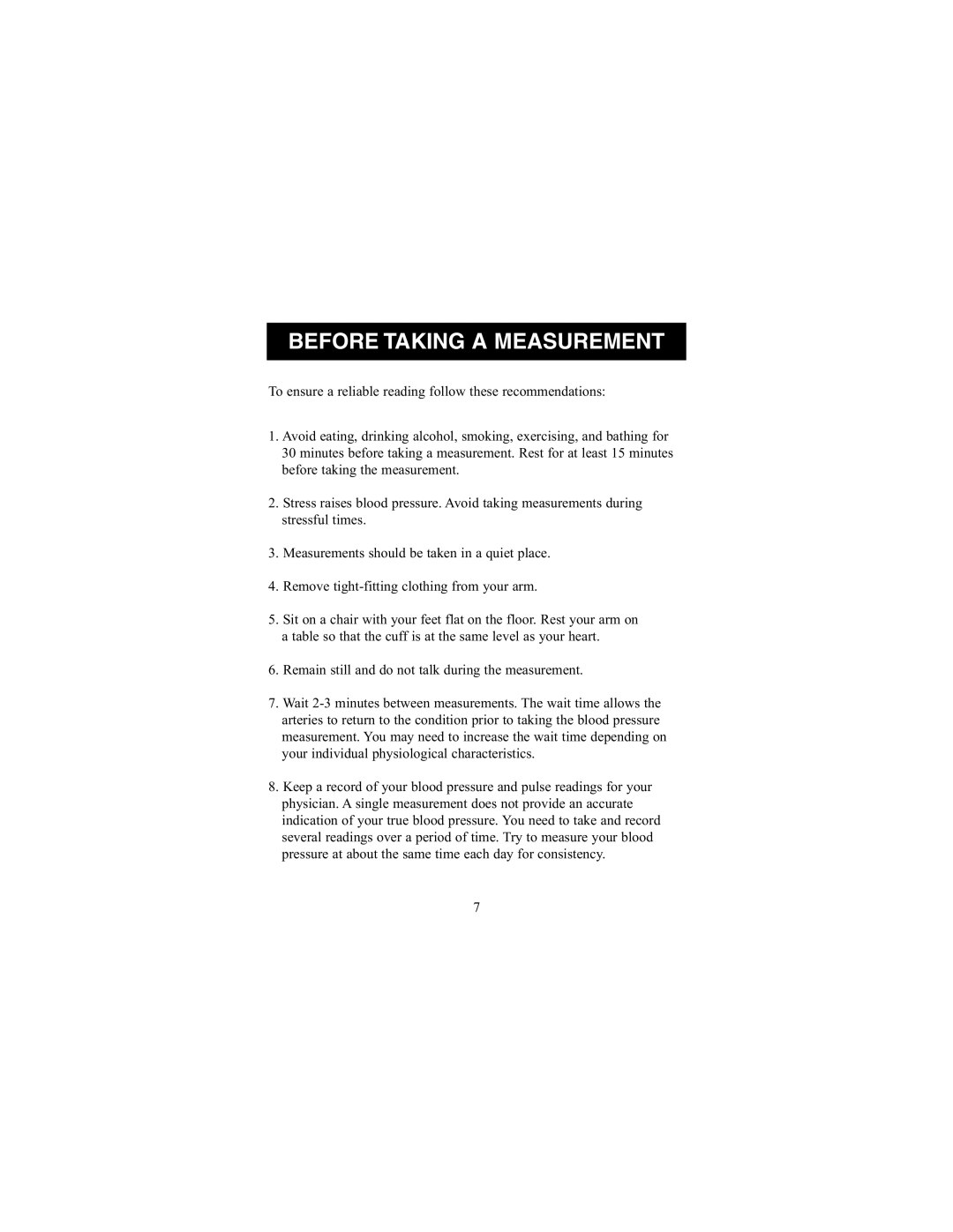 ReliOn 7100REL instruction manual Before Taking a Measurement 