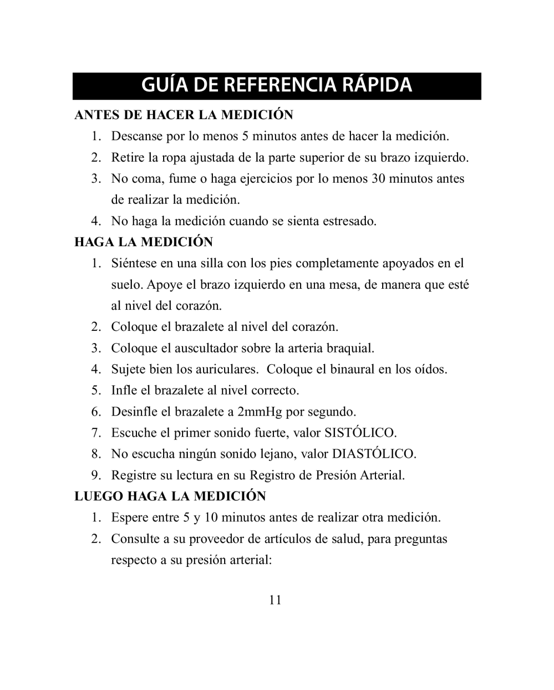 ReliOn HEM-18SREL instruction manual Guía DE Referencia Rápida, Antes DE Hacer LA Medición, Luego Haga LA Medición 