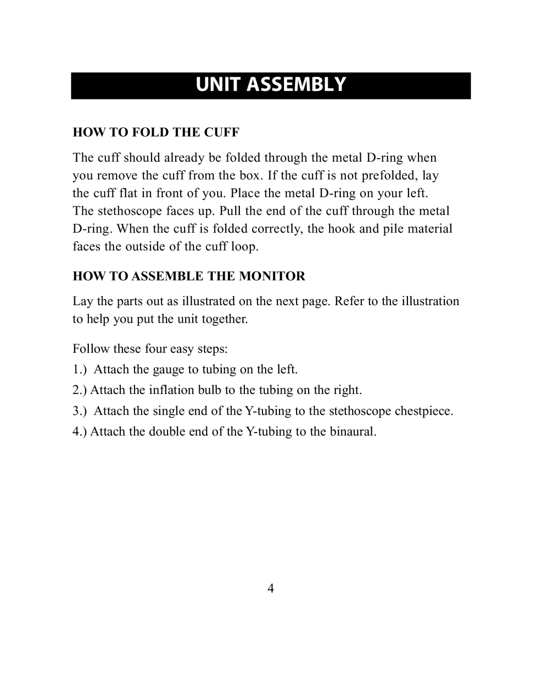 ReliOn HEM-18SREL instruction manual Unit Assembly, HOW to Fold the Cuff, HOW to Assemble the Monitor 