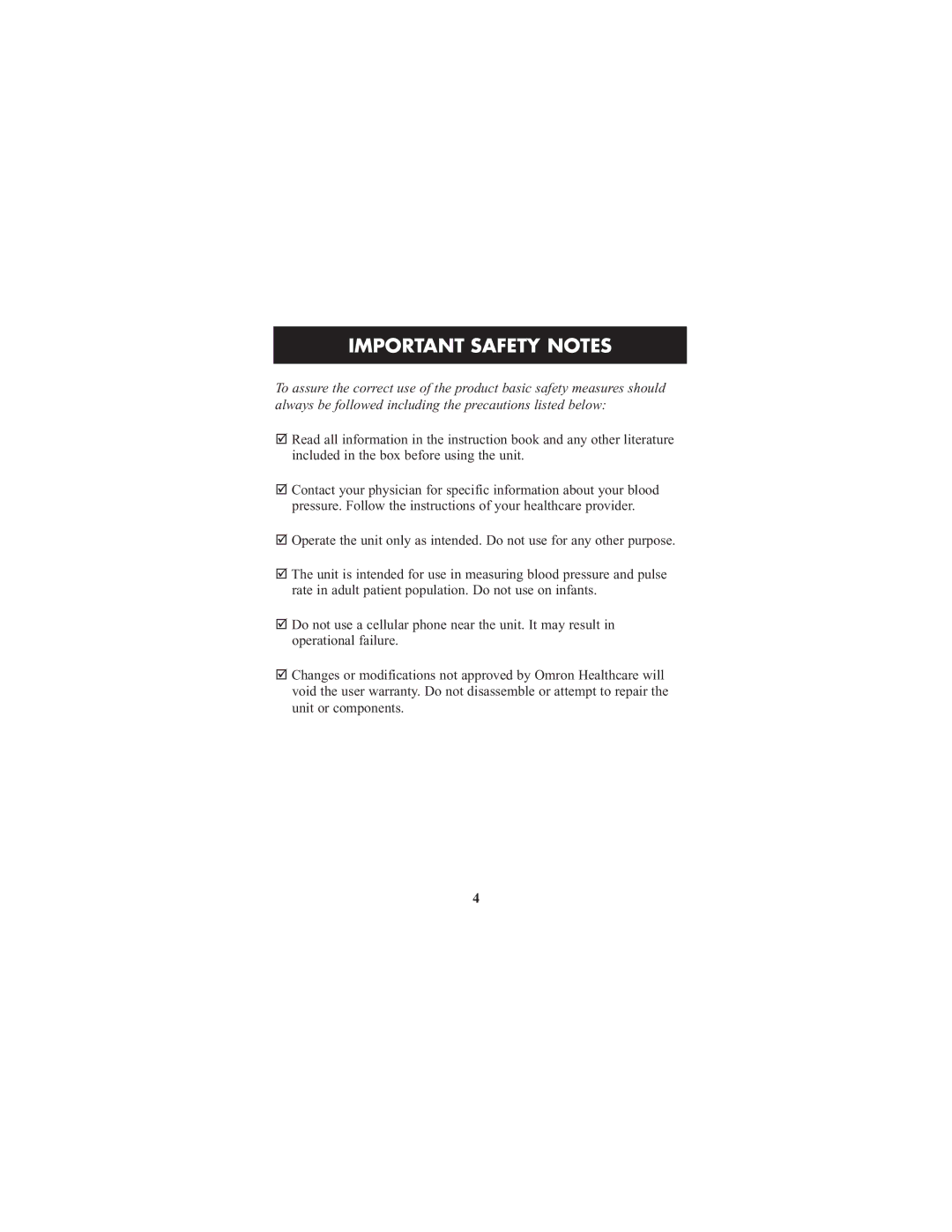 ReliOn HEM-412CREL manual Important Safety Notes 