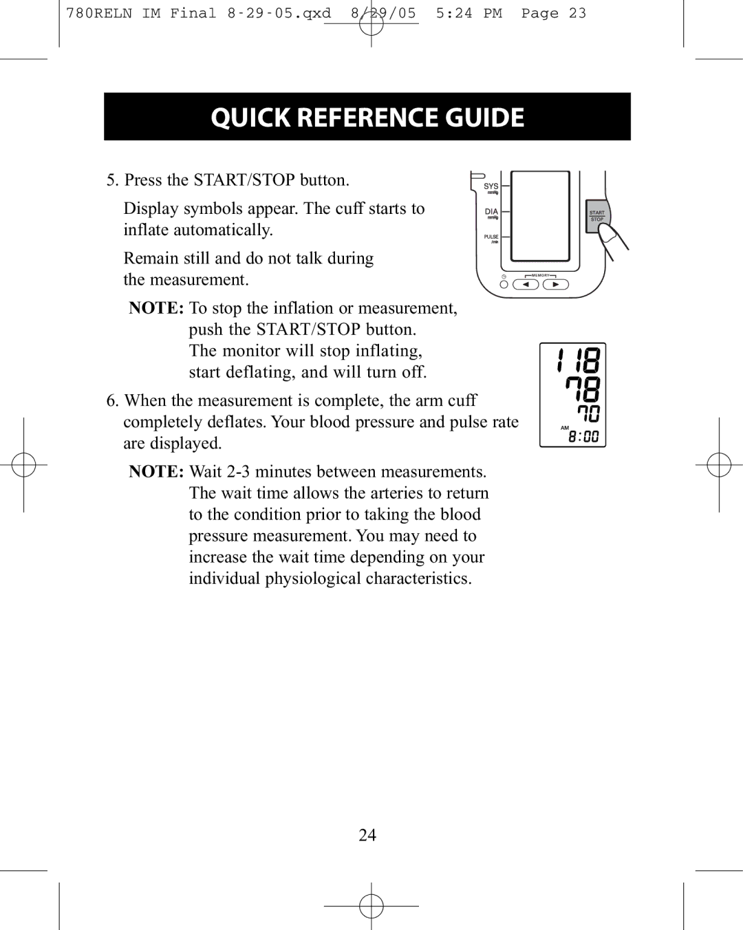 ReliOn HEM-780REL instruction manual Quick Reference Guide 