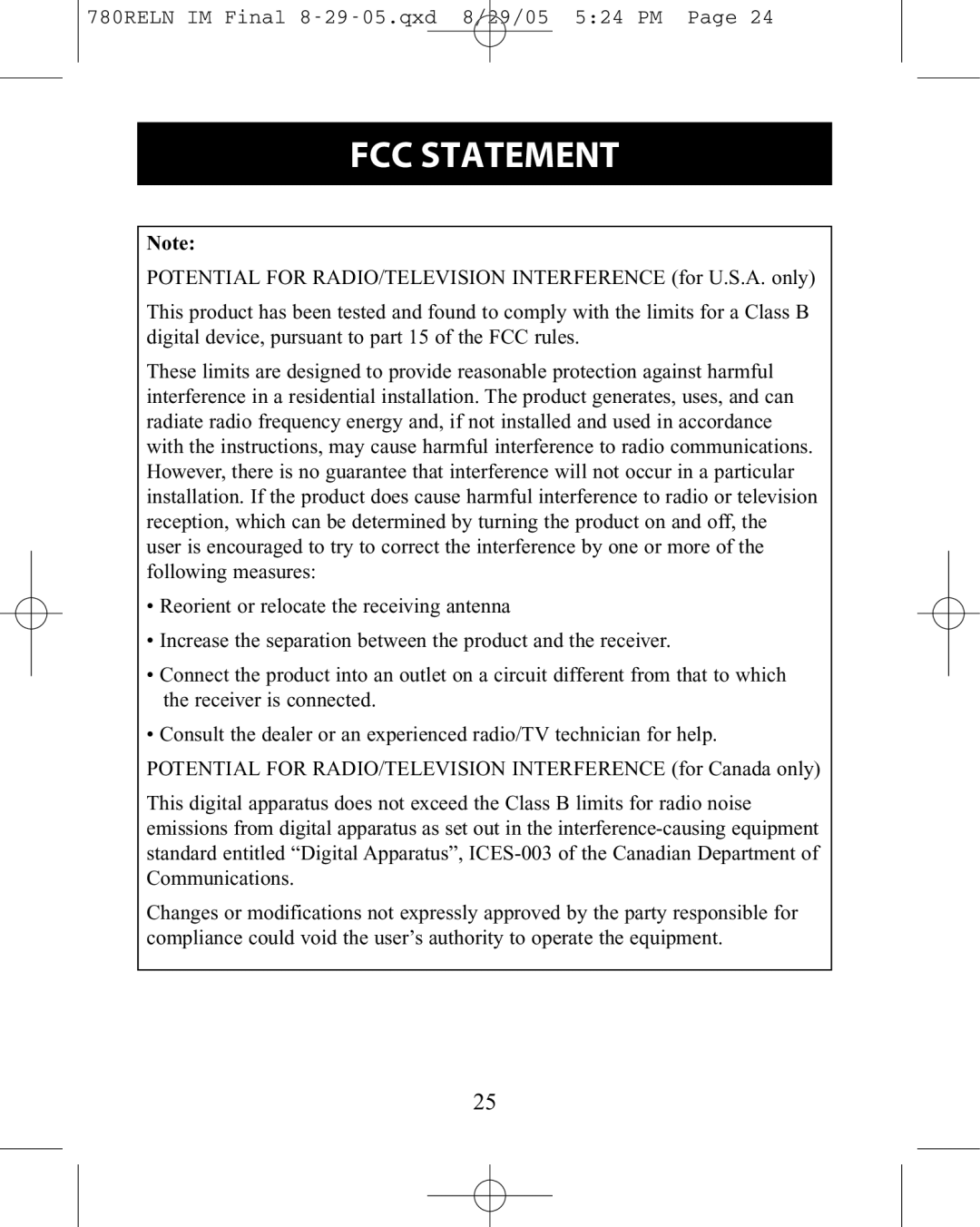 ReliOn HEM-780REL instruction manual FCC Statement 