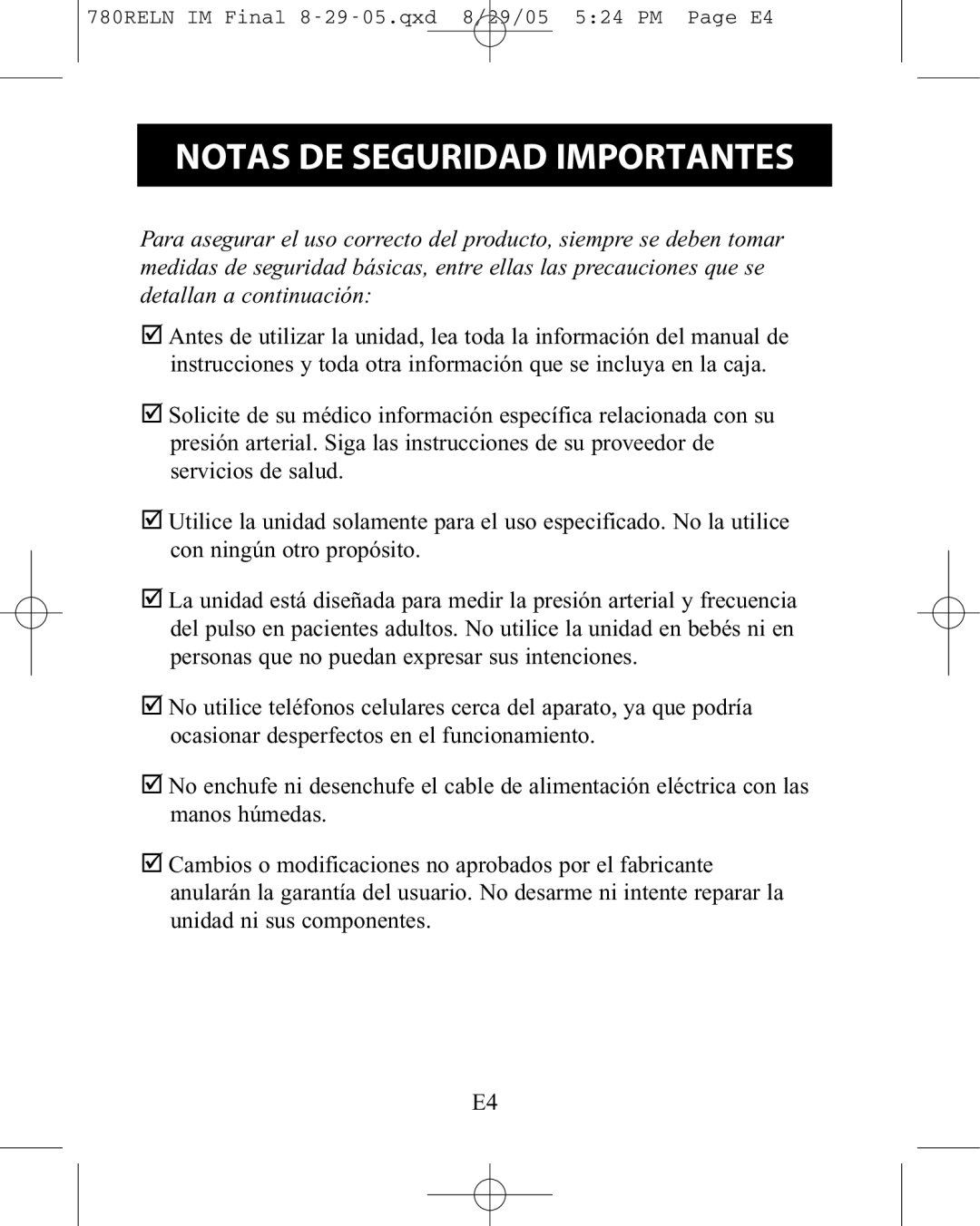 ReliOn HEM-780REL instruction manual Notas DE Seguridad Importantes 