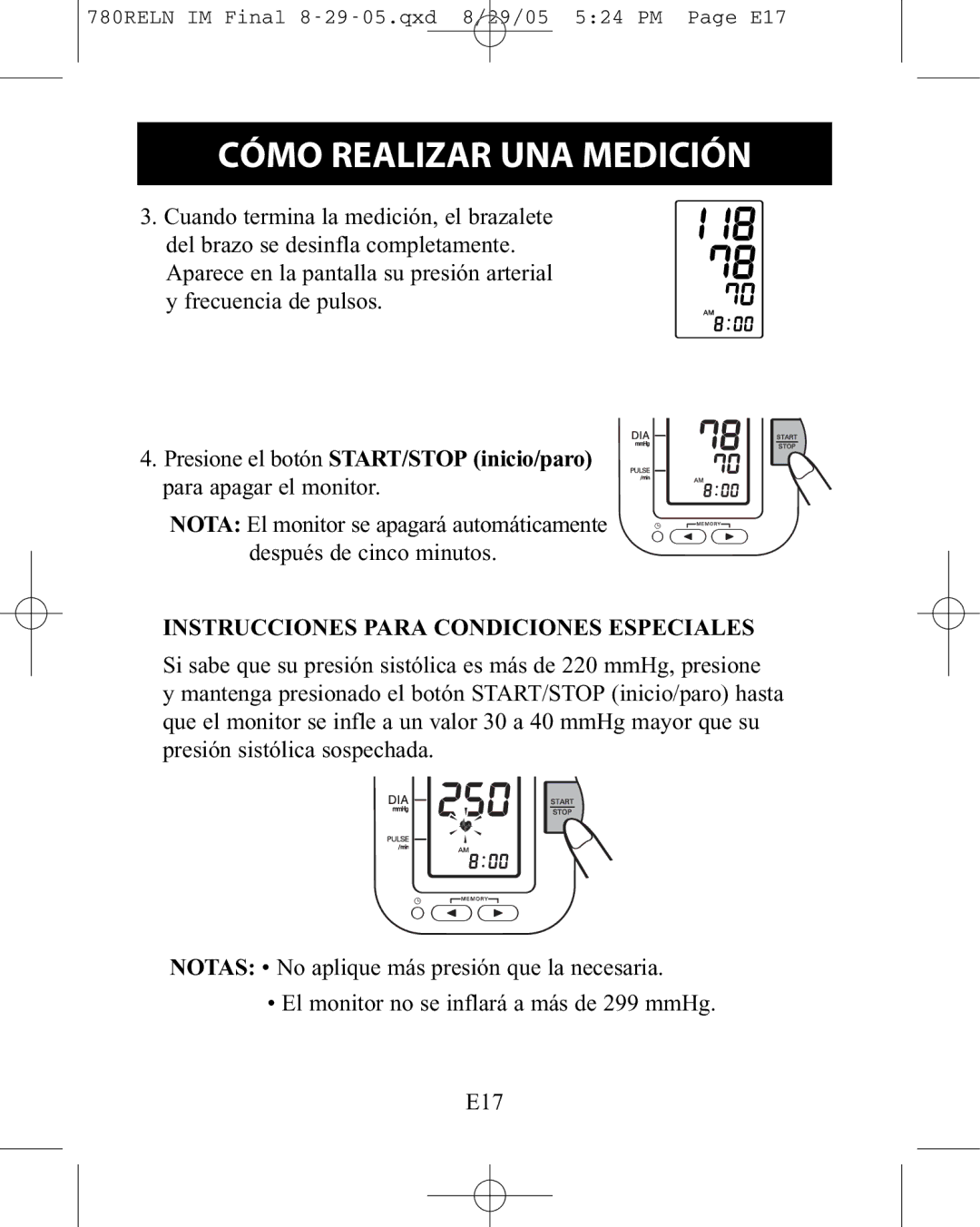 ReliOn HEM-780REL instruction manual Instrucciones Para Condiciones Especiales 