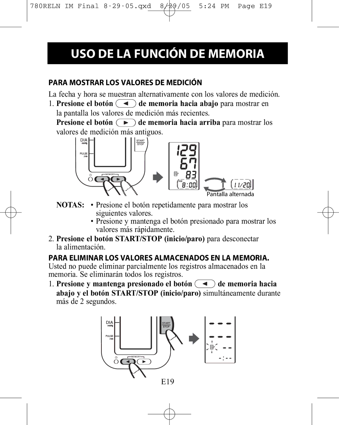 ReliOn HEM-780REL instruction manual Para Mostrar LOS Valores DE Medición 