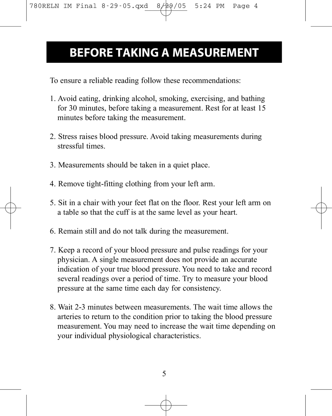 ReliOn HEM-780REL instruction manual Before Taking a Measurement 