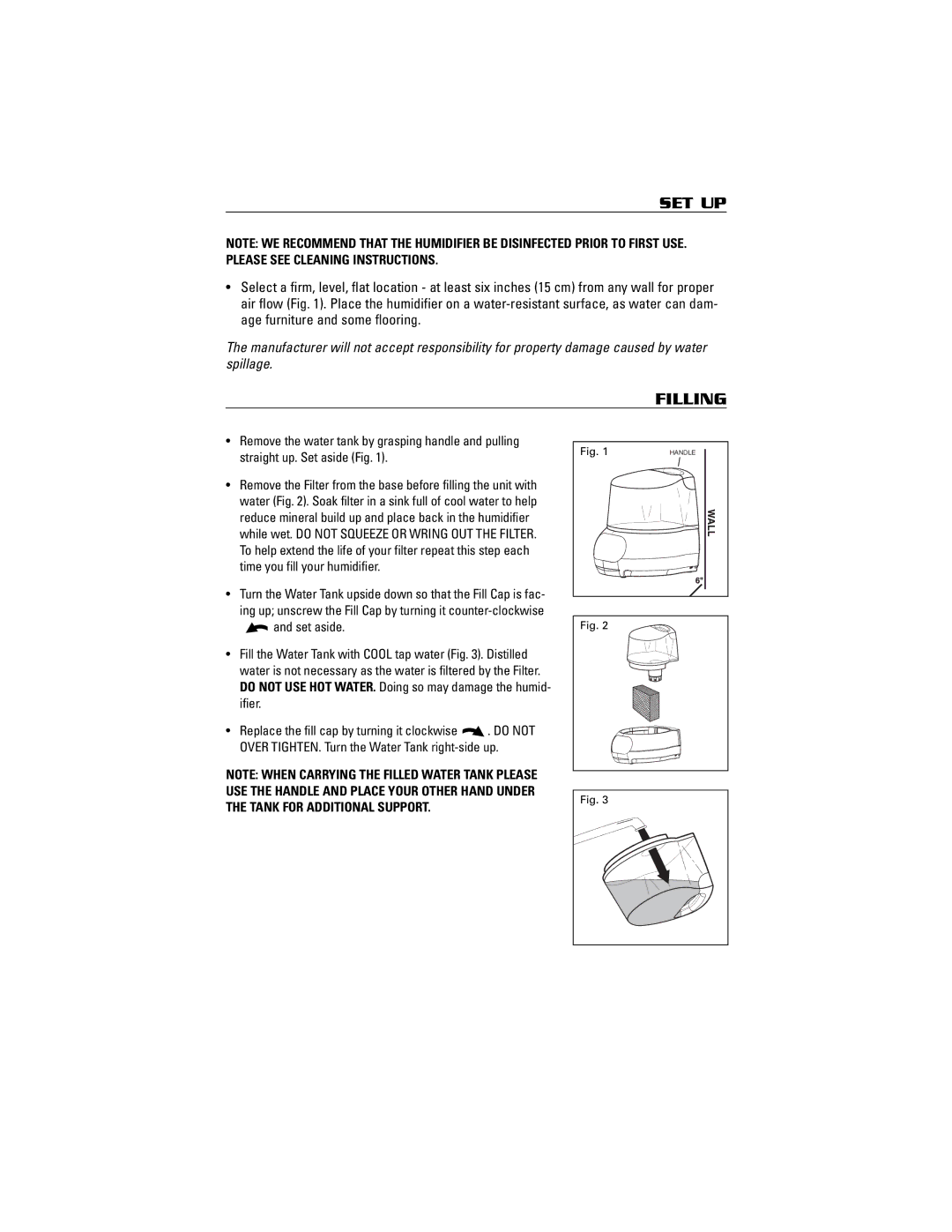 ReliOn RCM-832N owner manual Set Up, Filling 