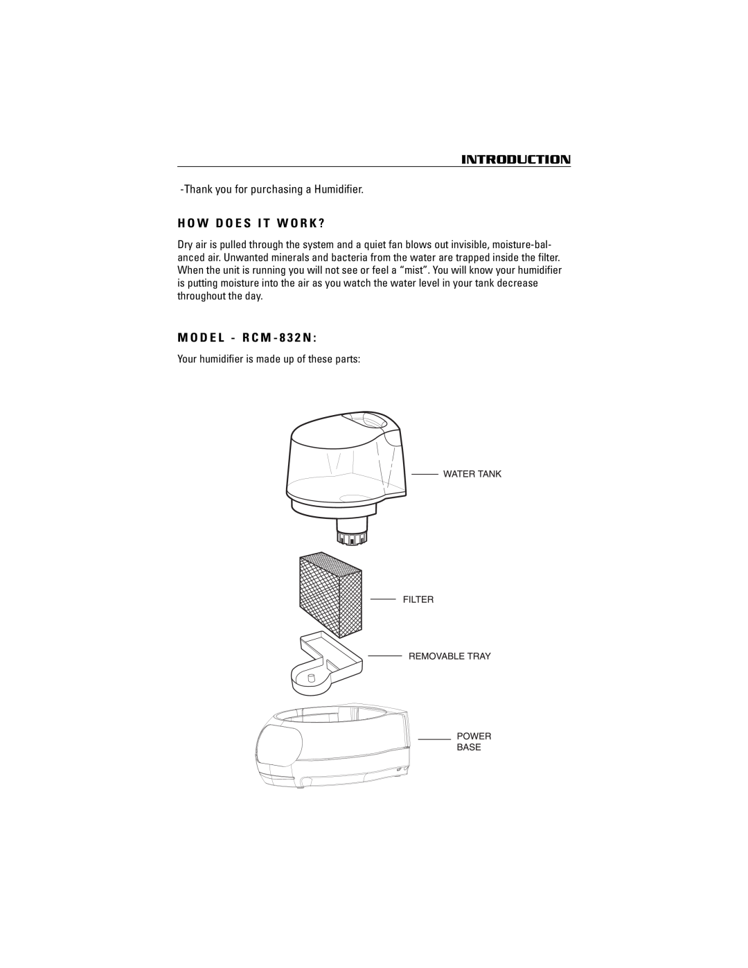 ReliOn RCM-832N owner manual Introduction, Thankyou for purchasing a Humidifier, H O W D O E S I T W O R K ? 