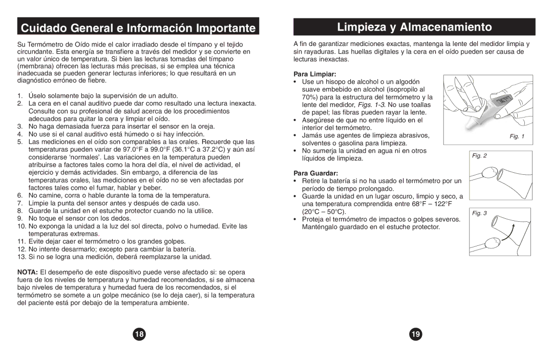 ReliOn Thermometer Cuidado General e Información Importante, Limpieza y Almacenamiento, Para Limpiar, Para Guardar 