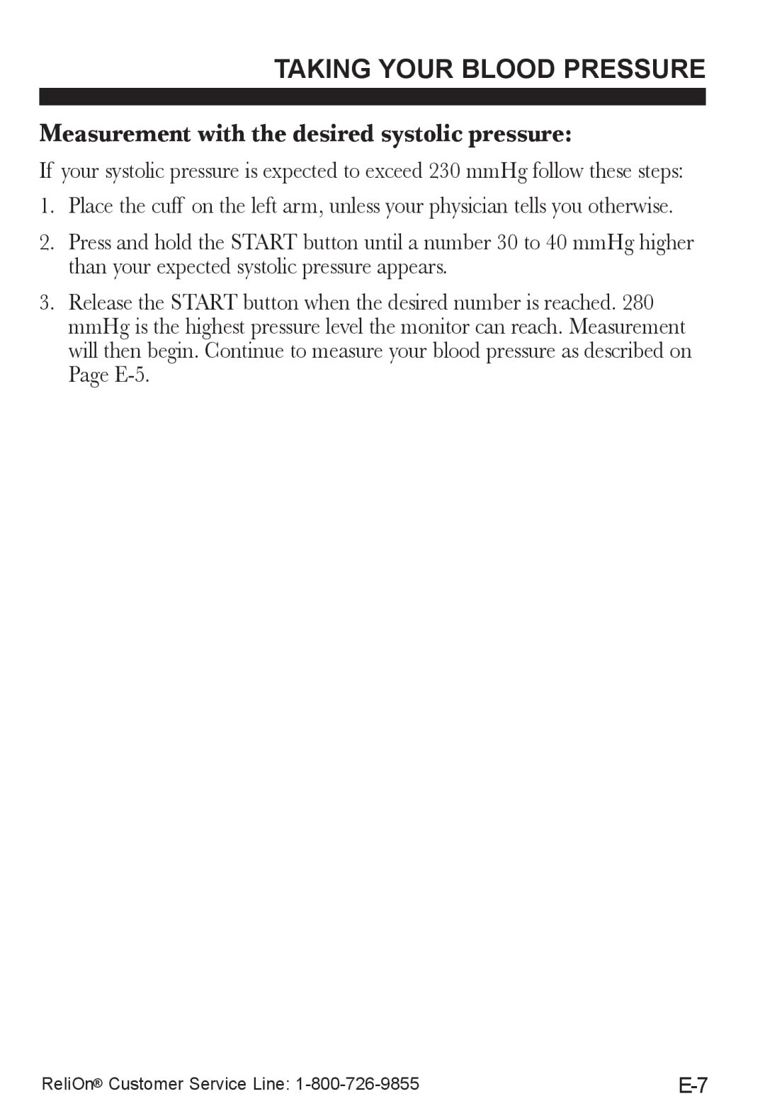 ReliOn UA-787REL instruction manual Taking Your Blood Pressure, Measurement with the desired systolic pressure 