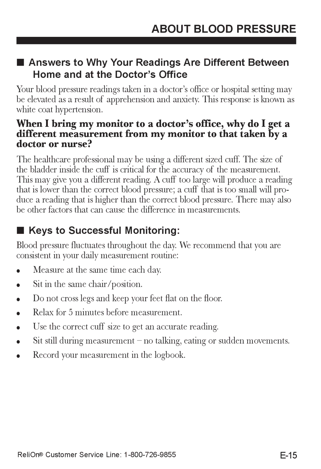 ReliOn UA-787REL instruction manual Keys to Successful Monitoring, Do not cross legs and keep your feet flat on the floor 