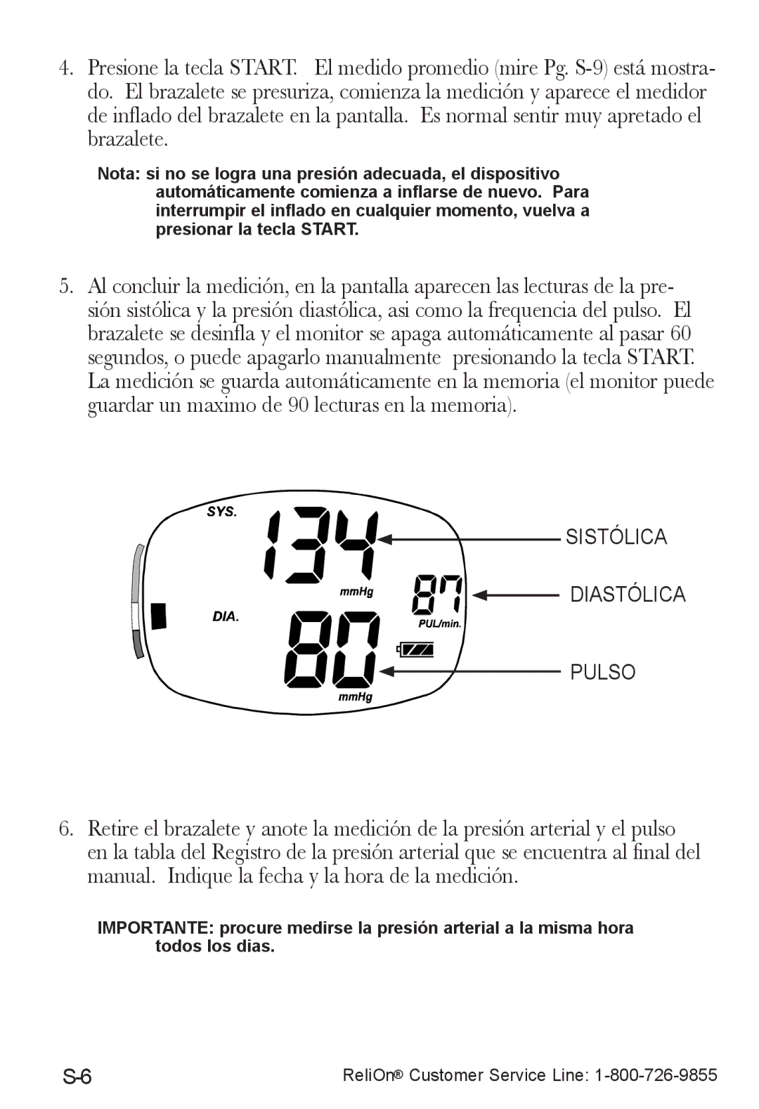 ReliOn UA-787REL instruction manual Sistólica Diastólica Pulso 