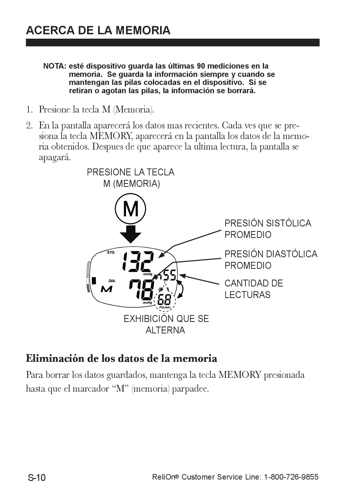 ReliOn UA-787REL instruction manual Acerca DE LA Memoria, Eliminación de los datos de la memoria 