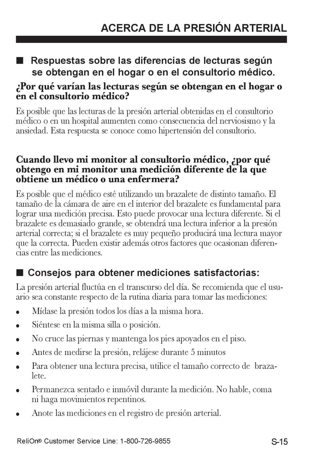 ReliOn UA-787REL instruction manual Consejos para obtener mediciones satisfactorias 