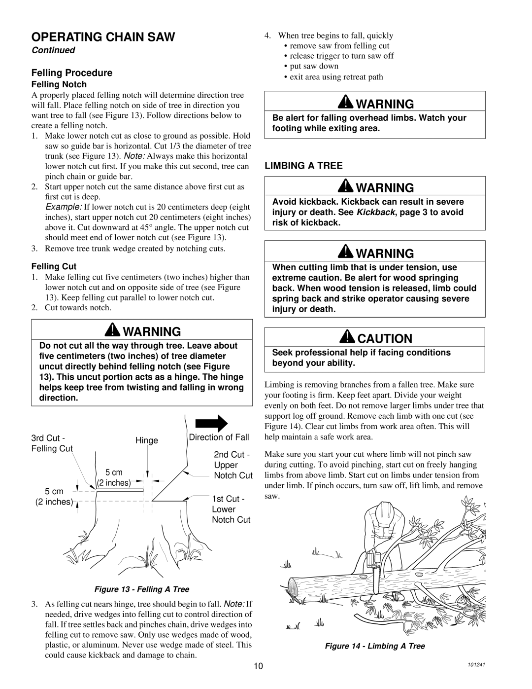 Remington 100582-01, 100582-02 owner manual Felling Procedure, Limbing a Tree, 1st Cut, Inches Lower Notch Cut 